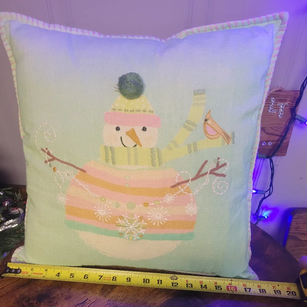 Festive Snowman Throw Pillow-multi colored